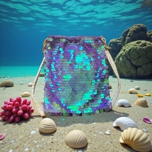 Purple fish scale mermaid sequins pearls backpack with inside pocket